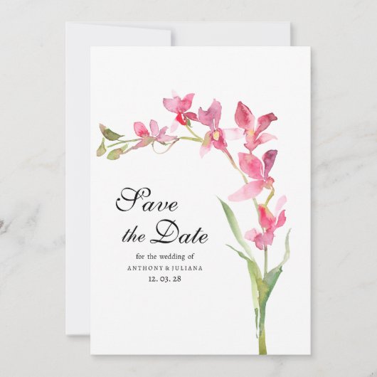 Roze groene orchidee bloem zomer Save the Date Kaart (Voorkant)