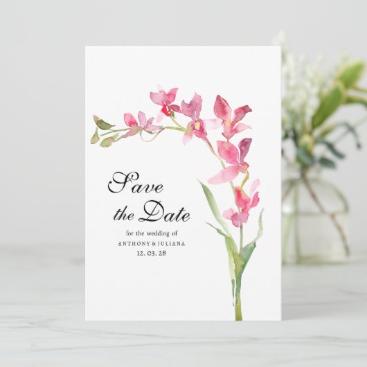 Roze groene orchidee bloem zomer Save the Date Kaart (Staand voorkant)