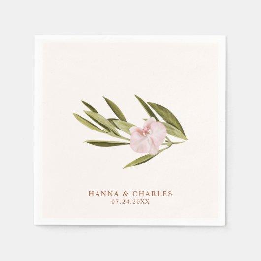 Roze groene orchidee Eucalyptus Weddenschap Papier Servet (Voorkant)