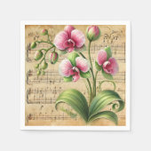Roze & Groene Orchideeën Bladmuziek Decoupage Servet (Voorkant)