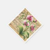 Roze & Groene Orchideeën Bladmuziek Decoupage Servet (Hoek)