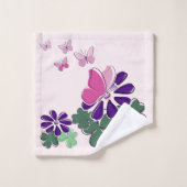 Roze Groene Paarse Bloemenvlinder Doodle Initialen Bad Handdoek (Wasdoekje)