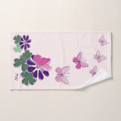 Roze Groene Paarse Bloemenvlinder Doodle Initialen Bad Handdoek (Handdoek)