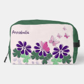 Roze Groene Paarse Bloemenvlinders Doodle Naam Toilettasje (Achterkant)