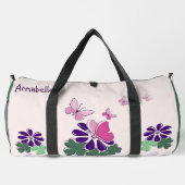 Roze Groene Paarse Bloemenvlinders Doodle Slogan Plunjezak (Achterkant)