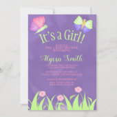 Roze groene Paarse Butterflies Baby Girl Shower Kaart (Voorkant)