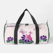 Roze Groene Paarse Doodle Bloeit Vlinders Slogan Plunjezak (Achterkant)