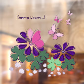 Roze Groene Paarse Doodle Bloeit Vlinders Slogan Raamsticker (Vel 2)