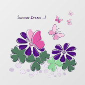 Roze Groene Paarse Doodle Bloeit Vlinders Slogan Raamsticker (Vel)