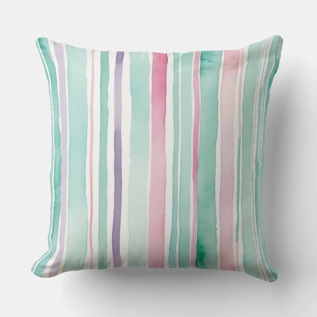 Roze groene paarse en witte strepen kussen (Voorkant)