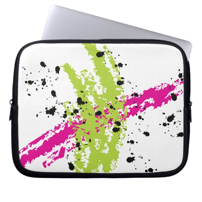 Roze groene Paint Laptop Sleeve Beschermend Hoesje (Voorkant)
