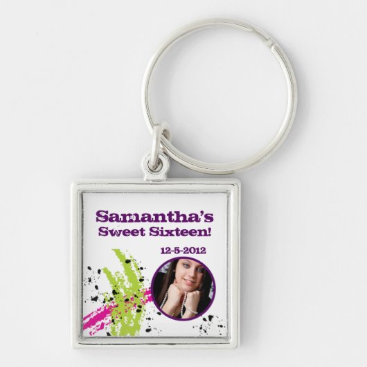 Roze Groene Paint Splash Ink Splotch Drop Sleutelh Sleutelhanger (Voorkant)