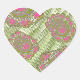 Roze groene paisley bloemenpatroon hart sticker