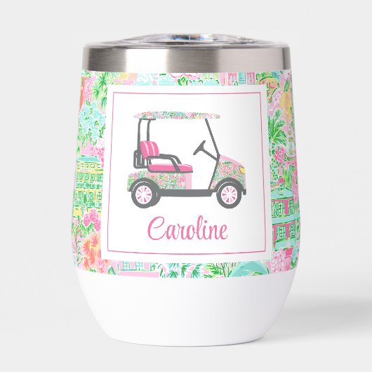 Roze & Groene Palm Beach Golf Winkelwagen Geperson (Voorkant)