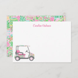 Roze & Groene Palm Beach Golf Winkelwagen Geperson Bedankkaart