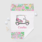 Roze & Groene Palm Beach Golf Winkelwagen Geperson Golfhanddoek (Insitu)