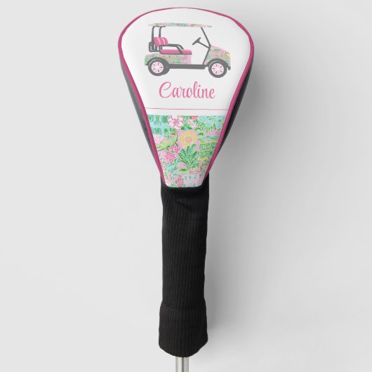 Roze & Groene Palm Beach Golf Winkelwagen Geperson Golfheadcover (Voorkant)