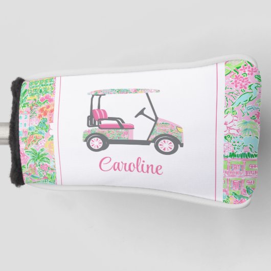 Roze & Groene Palm Beach Golf Winkelwagen Geperson Golfheadcover (Voorkant)