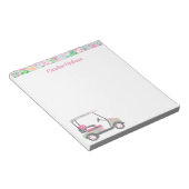 Roze & Groene Palm Beach Golf Winkelwagen Geperson Notitieblok (Schuin)