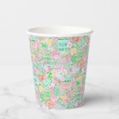 Roze & Groene Palm Beach Golf Winkelwagen Geperson Papieren Bekers (Achterkant)