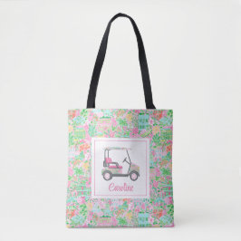 Roze & Groene Palm Beach Golf Winkelwagen Geperson Tote Bag