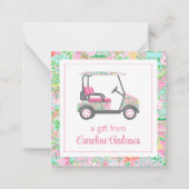 Roze & Groene Palm Beach Golf Winkelwagen Gift Enc Notitiekaartje (Voorkant)