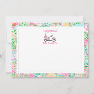 Roze & Groene Palm Beach Golfkar Gepersonaliseerd Bedankkaart