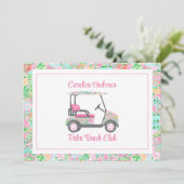 Roze & Groene Palm Beach Golfkar Gepersonaliseerd Bedankkaart (Staand voorkant)