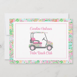 Roze & Groene Palm Beach Golfkar Gepersonaliseerd Bedankkaart