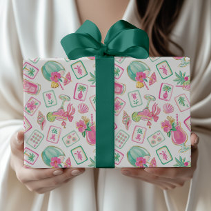 Roze & Groene Palm Beach Mahjong & Mixers Cadeaupapier