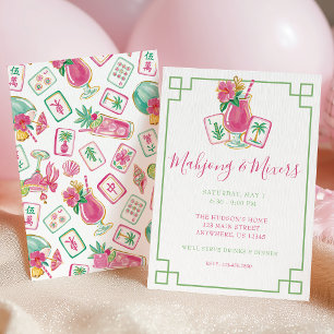 Roze & Groene Palm Beach Mahjong & Mixers Feest Kaart