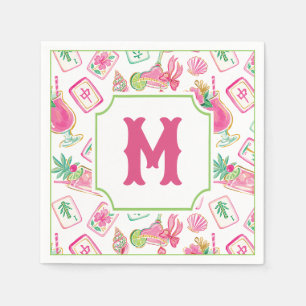 Roze & Groene Palm Beach Mahjong & Mixers Monogram Servet