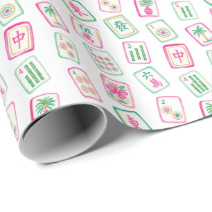 Roze & Groene Palm Beach Mahjong Tegels Cadeaupapier