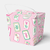 Roze & Groene Palm Beach Mahjong Tegels Monogram Bedankdoosjes (Achterkant)