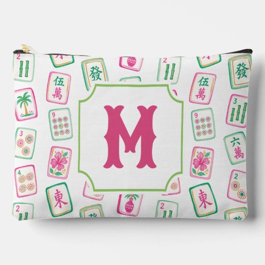 Roze & Groene Palm Beach Mahjong Tegels Monogram Etui (Voorkant)