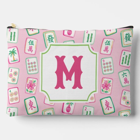 Roze & Groene Palm Beach Mahjong Tegels Monogram Etui (Voorkant)