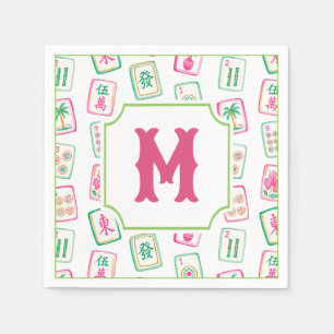 Roze & Groene Palm Beach Mahjong Tegels Monogram Servet