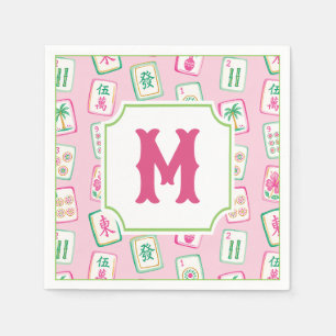 Roze & Groene Palm Beach Mahjong Tegels Monogram Servet