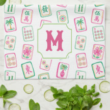 Roze & Groene Palm Beach Mahjong Tegels Monogram