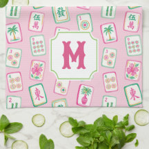 Roze & Groene Palm Beach Mahjong Tegels Monogram