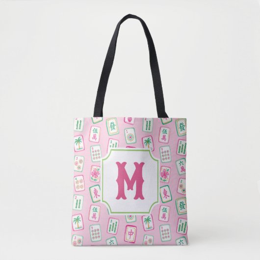 Roze & Groene Palm Beach Mahjong Tegels Monogram Tote Bag (Voorkant)