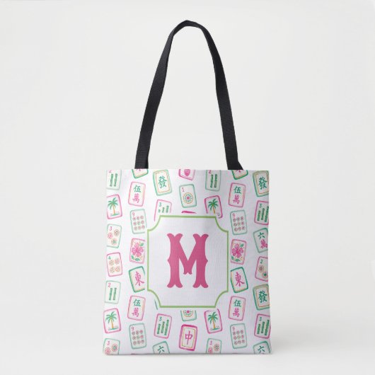 Roze & Groene Palm Beach Mahjong Tegels Monogram Tote Bag (Voorkant)