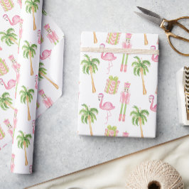 Roze & Groene Palm Beach Notenkraker Kerstmis Cadeaupapier