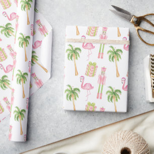 Roze & Groene Palm Beach Notenkraker Kerstmis Cadeaupapier