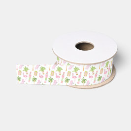 Roze & Groene Palm Beach Notenkraker Kerstmis Grosgrain Lint