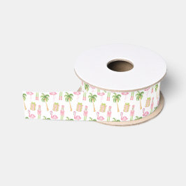 Roze & Groene Palm Beach Notenkraker Kerstmis Grosgrain Lint
