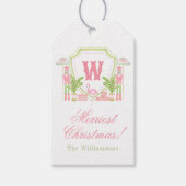 Roze & Groene Palm Beach Notenkraker Monogram Wape Cadeaulabel (Voorkant)