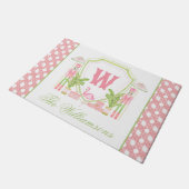 Roze & Groene Palm Beach Notenkraker Monogram Wape Deurmat (Schuin)