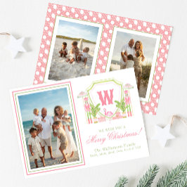 Roze & Groene Palm Beach Notenkraker Monogram Wape Feestdagenkaart