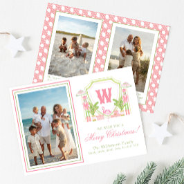 Roze & Groene Palm Beach Notenkraker Monogram Wape Feestdagenkaart